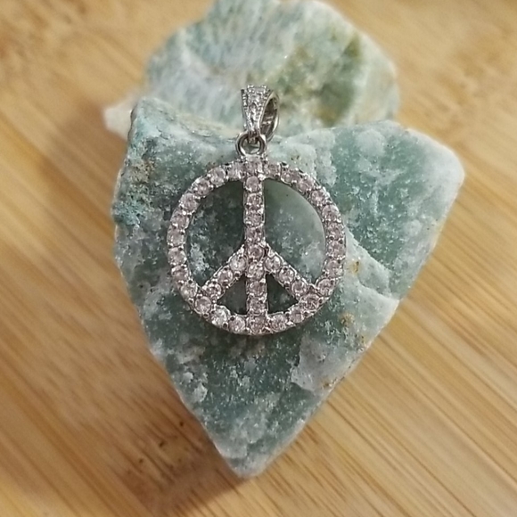Jewelry - Peace sign pendant sterling silver CZ stone